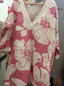 Summer sale-Pink Floral Kurta with Lace Detail