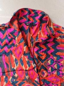 Brand "ONLY" Retro Abstract Print Button-Up Shirt