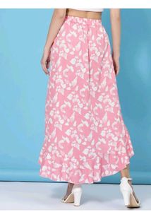 Chic Pink Floral Wrap Skirt with Ruffle Detail