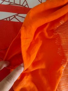 Orange front embroidered and back Printed Kurti