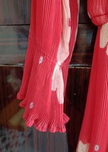 Red Floral Pleated Maxi Dress