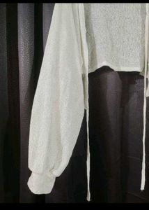 Chic White Cardigan with Tie Neck Top