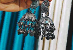 Exquisite Oxidized Silver Jhumka Earrings
