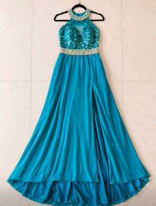 Stunning Teal Halter Neck Gown - Imported Milly