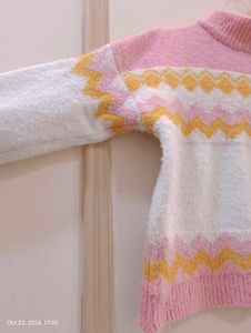 White And Pink Colours With Golden Strip Sweater