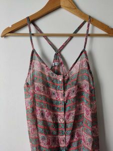 Sheer Floral Print Button-Up Cami Top