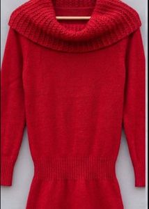 Red Knit Sweater with Cowl Neck