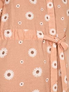 Peach Daisy Print Button-Up Top