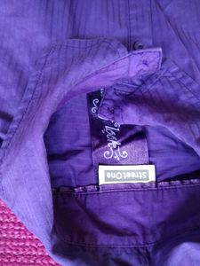 Purple Cinched-Waist Button-Down