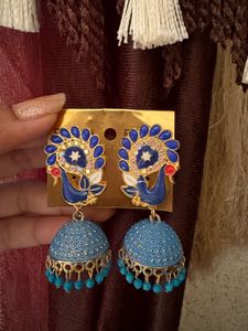 Stunning Blue Peacock Jhumka Earrings