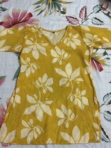 Yellow Floral V-Neck Kurta