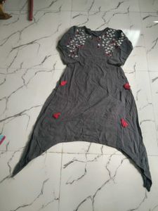 Stylish Grey Embroidered u cut  Kurta