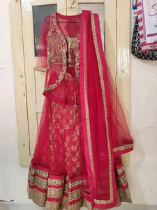 Girlish Look 4 Pieces Red Lehnga Set