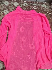 Bright Pink Sheer Button-Down Shirt