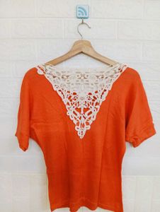 Orange Top with Lace Back Detail