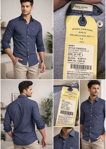 Pepe Jeans Blue Printed Slim Fit Shirt 42Cm