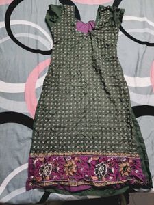 Green Kurta Set with Purple Pants