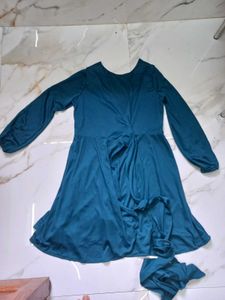 Elegant wrapper Blue Dress with Split Sleeves
