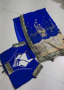Royal Blue Saree with Embellished Blouse
