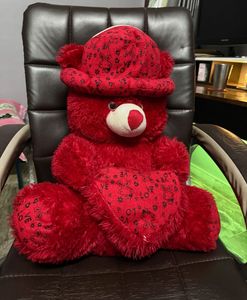 Red Plush Teddy Bear with Hat