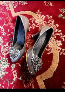 Elegant Grey Embellished Heels