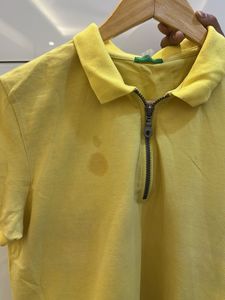 Yellow Zip Neck Polo Top