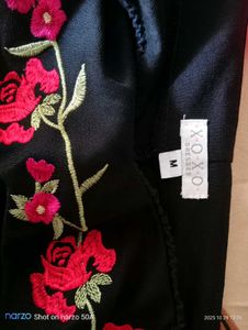 Floral Embroidered Black Midi Dress