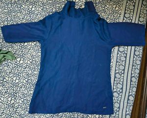 Navy Blue Mock Neck Top