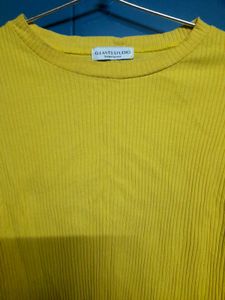 Korean Yellow Lettuce Trim Rib-knit Crop Top Tee
