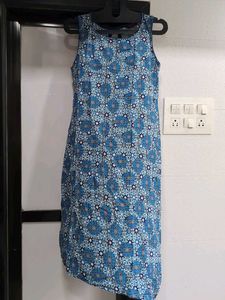 Blue Printed Sleeveless Kurta