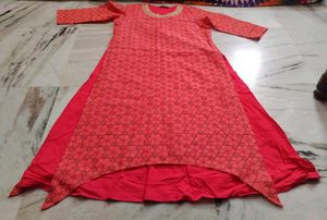 2 Layered Red Kurta with Mirror Work