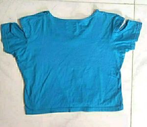 Blue Graphic Cold Shoulder Top