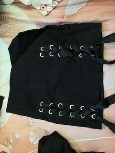 Black Lace-Up Mini Skirt