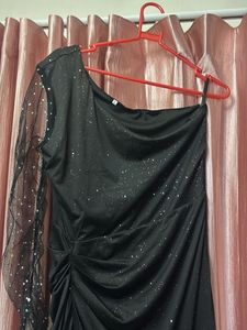 Sparkly One-Shoulder Black Dress