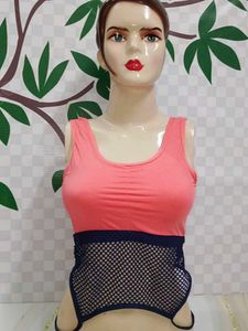 (1200)Coral &amp; Navy Sports Bra
