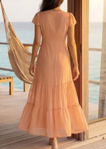 Peach Swiss Dot Tiered Maxi Dress
