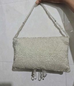 Rhinestone Beaded work Silver baguette.