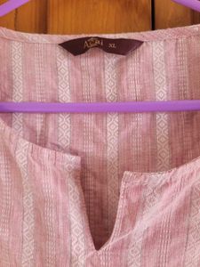 Pink Striped V-Neck Kurta