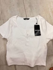 SHEIN White Ribbed Button-Up Crop Top