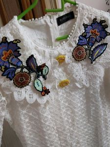 White Lace dress with Floral Applique