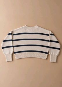 CREAM &amp; BLACK STRIPED RIBBED CREWNECK SWEATER