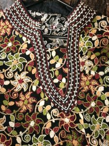 Embroidered beaded Black Floral Kurti