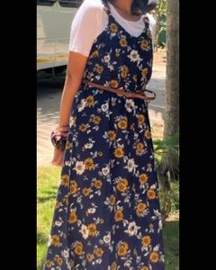 Floral Print Midi Dress with White Tee
