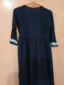 Navy Blue Floral Embroidered Long Dress/Kurti