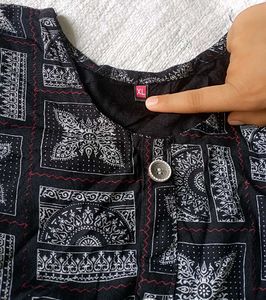 Black Kurta with White Pattern