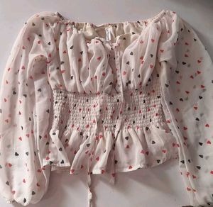 White Off-Shoulder Top with Heart Print