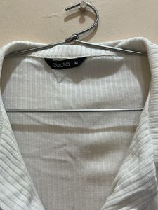 White Ribbed Shirt Top