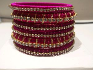 Rani Pink Silk Thread Bangles Bracelets Set 2.6" New