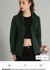 Roadster Women's Green Zip-Up Hoodie