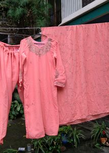 Zari work Peach Kurta Set